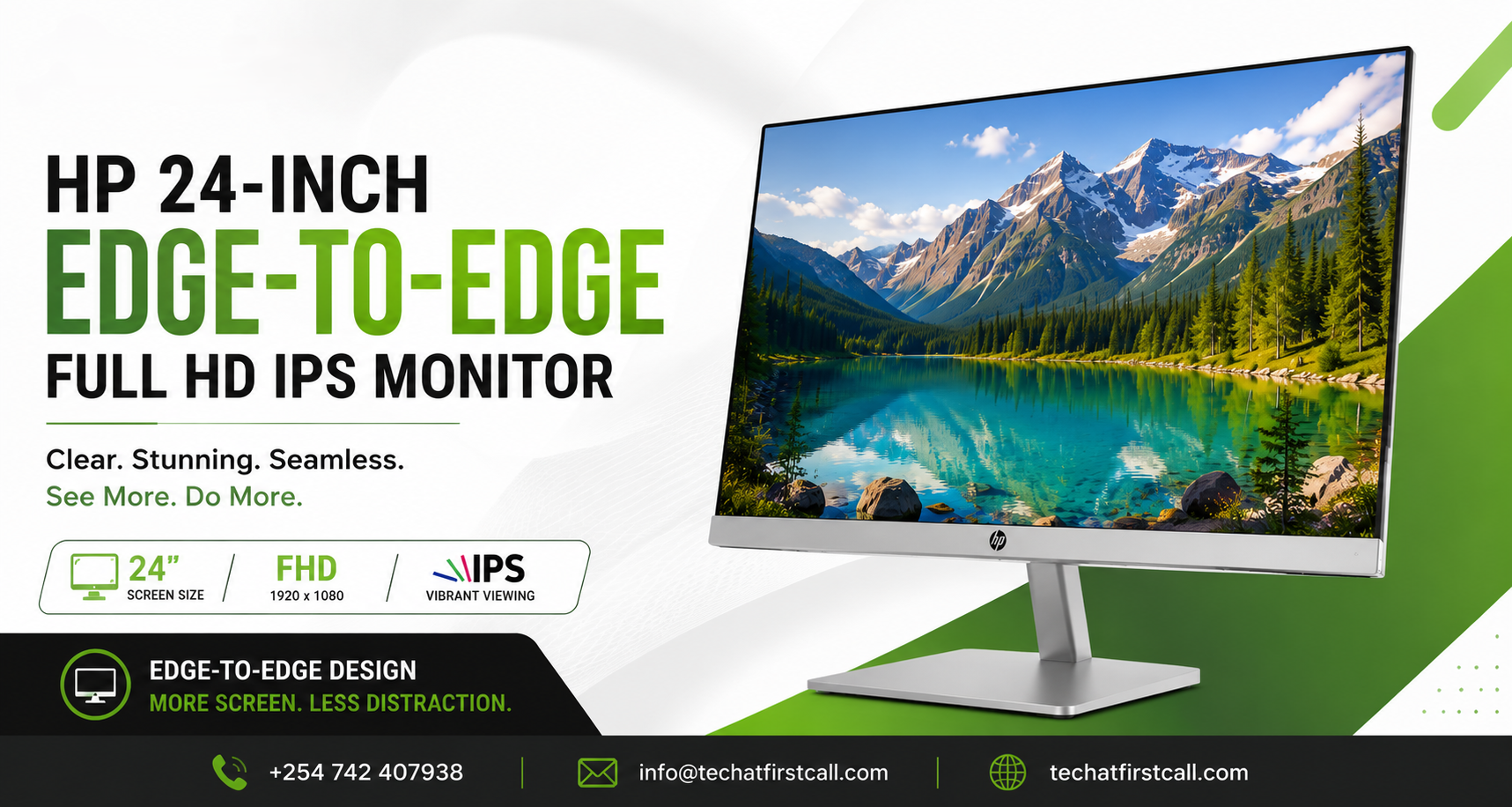 HP 24-Inch Edge-to-Edge Monitor black and silver color– Full HD | IPS Display