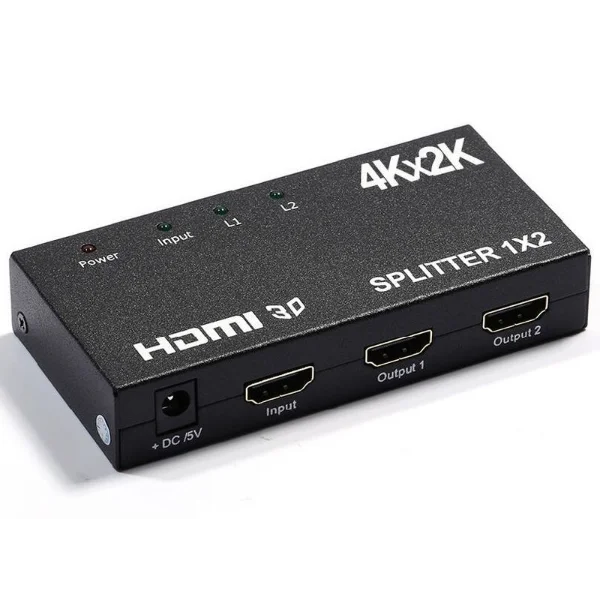 4K HDMI Splitter 1x2 with 1 HDMI Input, 2 HDMI Outputs, HDCP Compliance and 3D Support for TVs, Monitors, Projectors and CCTV Systems