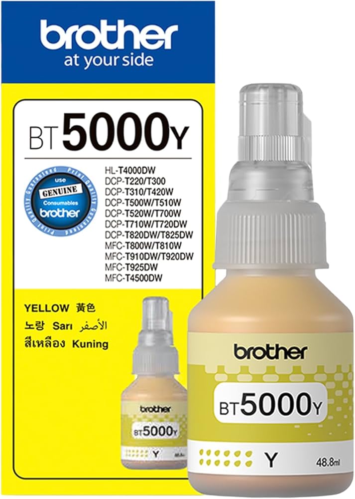 Original Brother BT-5000Y Yellow Ink Bottle for Brother Ink Benefit Tank Printers with High-Yield, Vibrant Color Printing