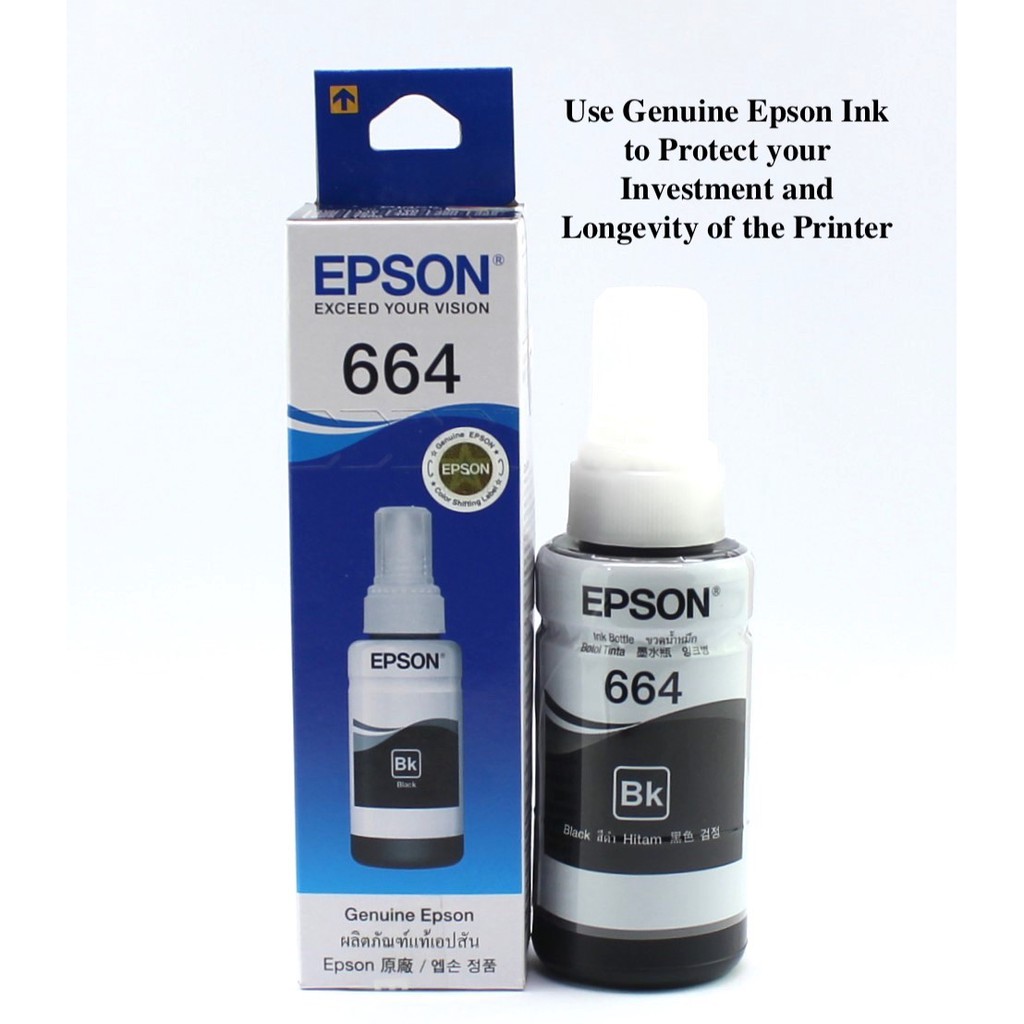 Original Epson 664 Black Ink Bottle for Epson EcoTank Printers with High Yield and Sharp Black Document Printing